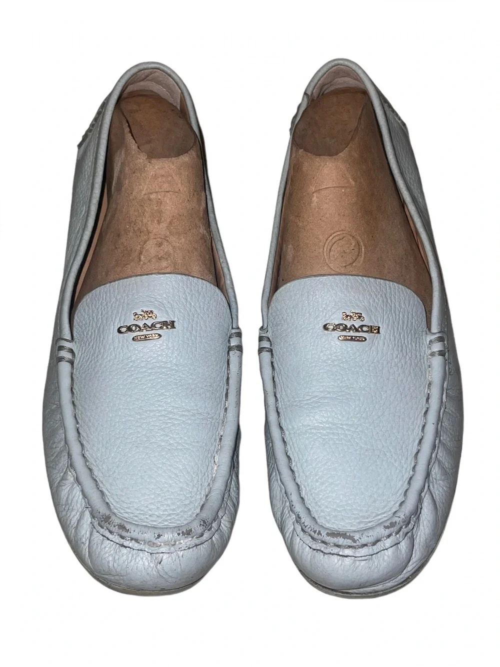 Coach Marley Driver Loafers Light Blue Pebbled Leather Size US 9B well loved